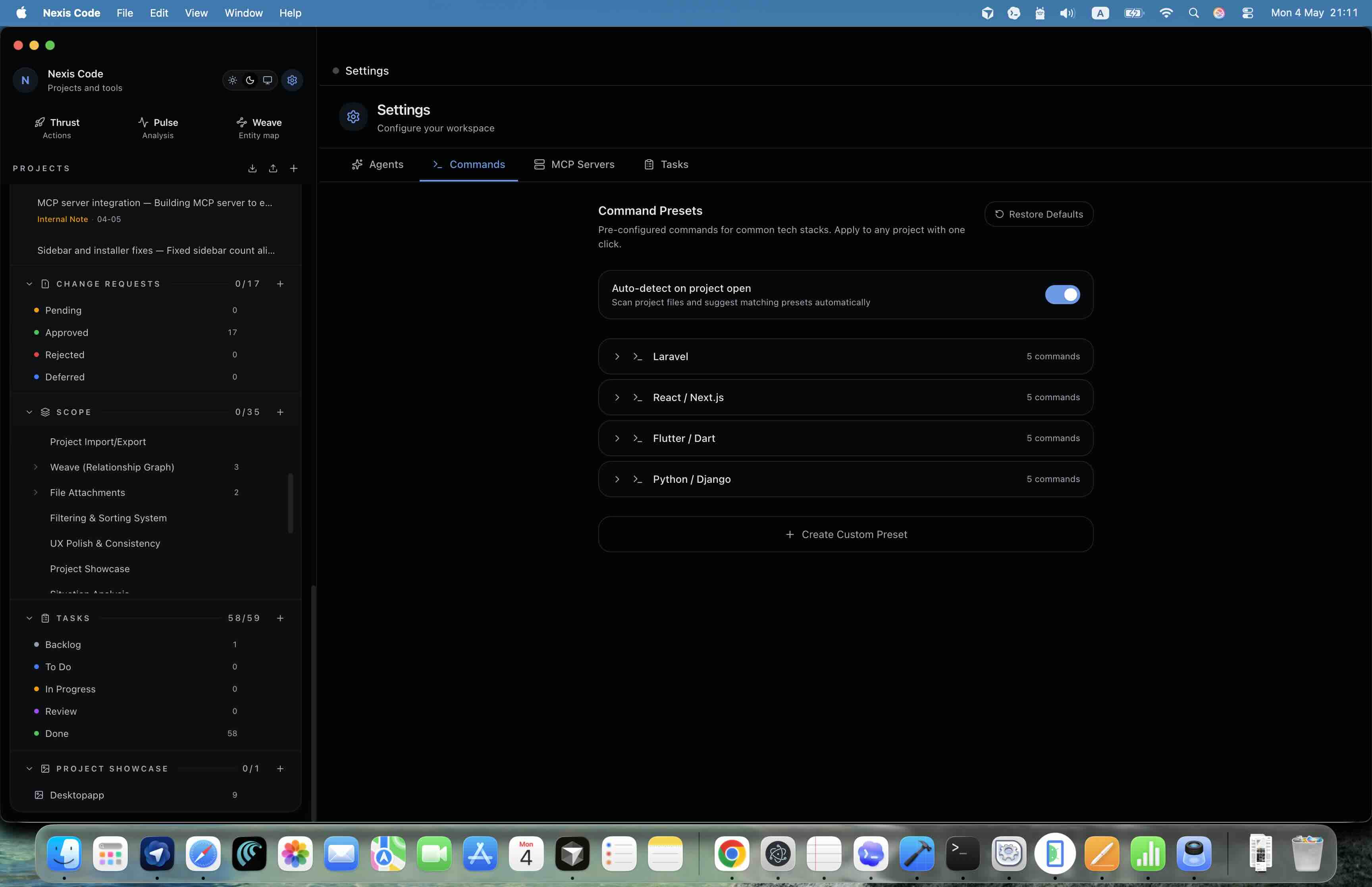 Command settings screenshot